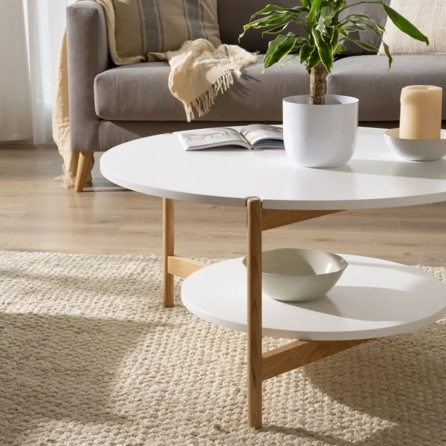 Banak Vitele Table basse 90x90 laquée blanche et naturelle