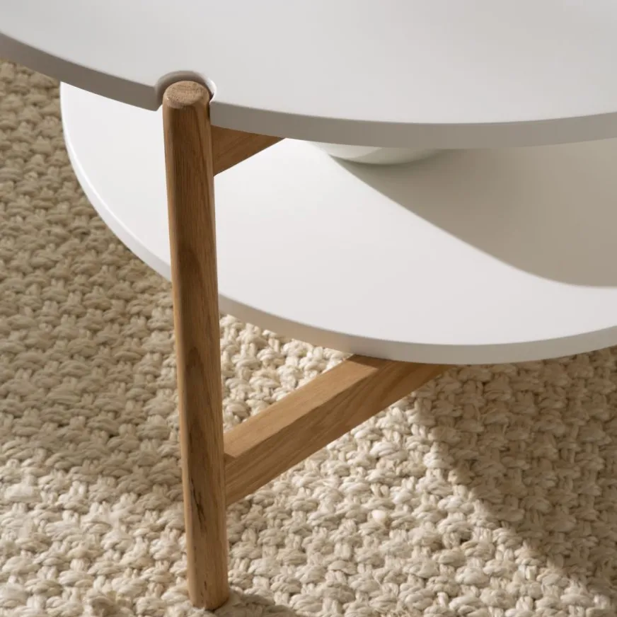 Banak Vitele Table basse 90x90 laquée blanche et naturelle