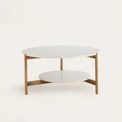 Banak Vitele Table basse 90x90 laquée blanche et naturelle