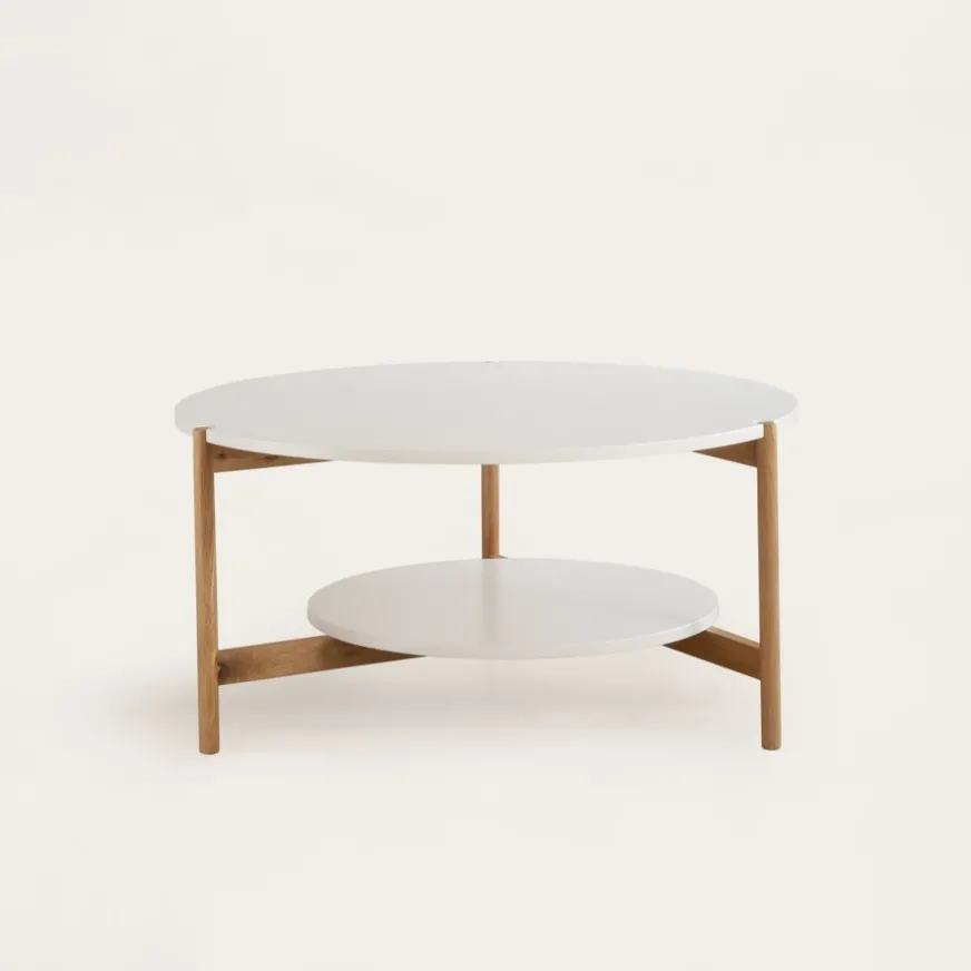 Banak Vitele Table basse 90x90 laquée blanche et naturelle
