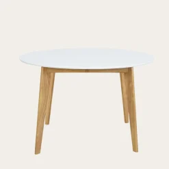 Banak Vivien Mesa de comedor extensible redonda 120/150 de madera color blanco y natural